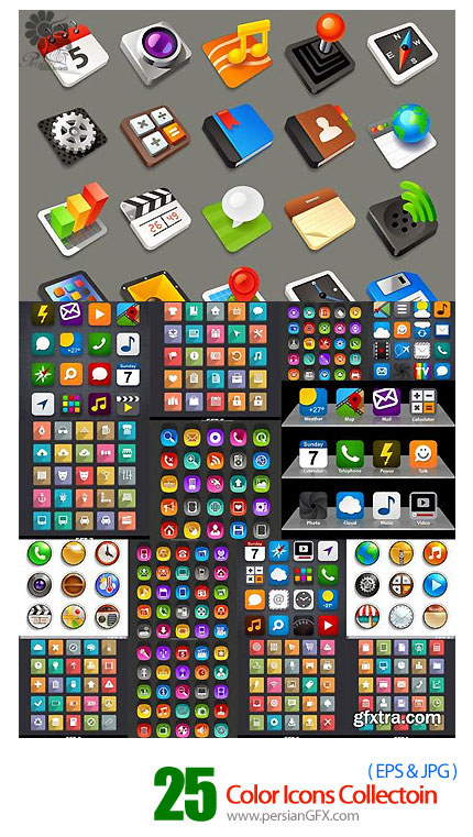 دانلود تصاویر وکتور آیکون های متنوع رنگارنگ - Color Icons Collectoin
