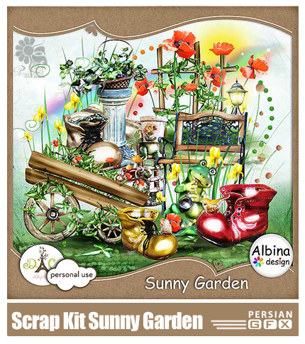 دانلود کلیپ آرت گل و گیاه، نیم بوت، آفتاب - Scrap Kit Sunny Garden PNG And JPG Files