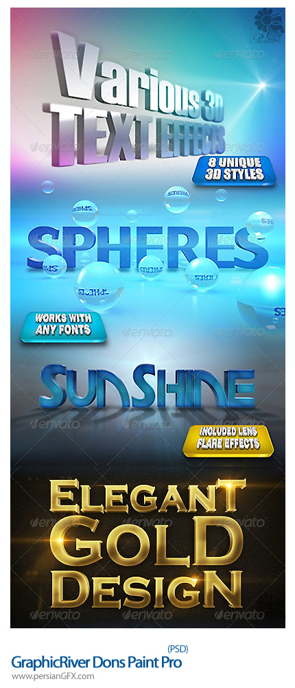 دانلود تصاویر لایه باز اکشن افکت سه بعدی متن از گرافیک ریور - GraphicRiver Various 3D Text Effects