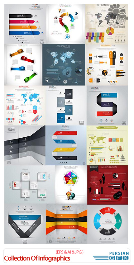 دانلود تصاویر وکتور نمودارهای اینفوگرافیکی متنوع - Collection Of Infographics