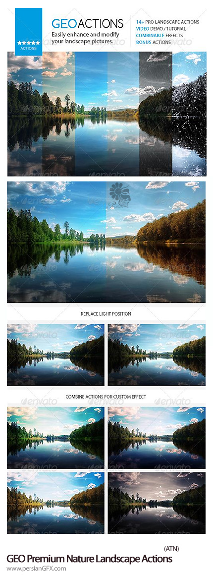 دانلود اکشن افکت تغییر فصل و آب و هوای منظره از گرافیک ریور - GraphicRiver GEO Premium NatureLandscape Actions Set