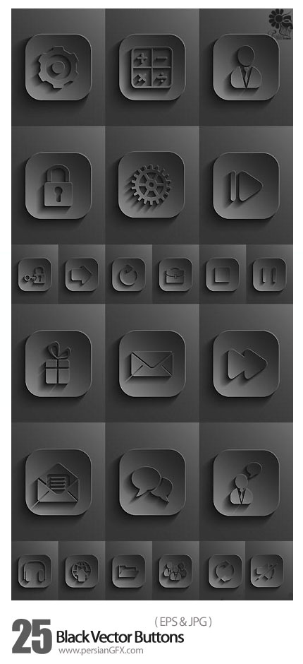 دانلود تصاویر وکتور آیکون های سایه دار مشکی - White Blue Icons