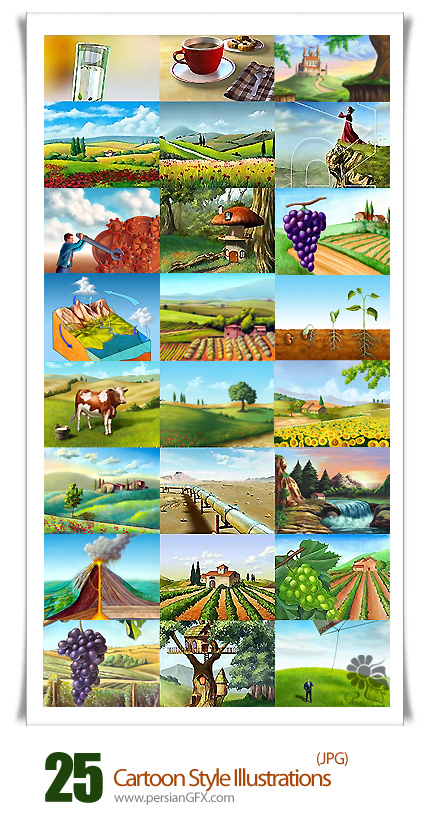 دانلود تصاویر با کیفیت طبیعت کارتونی - Cartoon Style Illustrations
