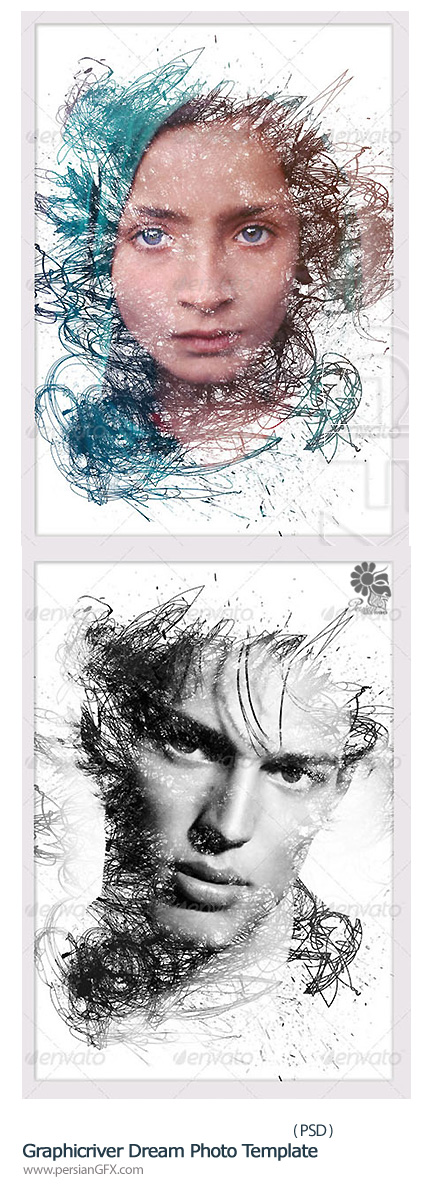 دانلود تصاویر لایه باز قاب عکس انتزاعی خش دار از گرافیک ریور - Graphicriver Dream Photo Template