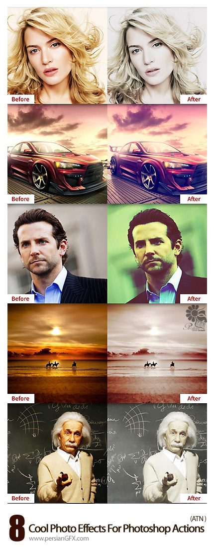دانلود اکشن افکت های متنوع - 8 Cool Photo Effects For Photoshop Actions