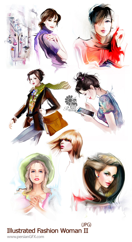 دانلود تصاویر با کیفیت طرح های کارتونی دختران فشن - Illustrated Fashion Woman II