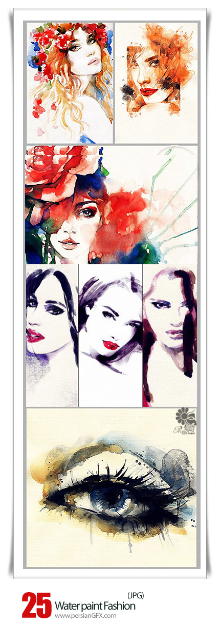دانلود تصاویر با کیفیت نقاشی آبرنگ دختران فشن - Water Paint Fashion