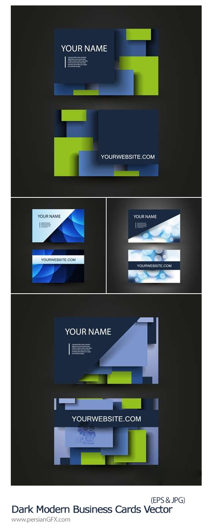 دانلود تصاویر وکتور کارت ویزیت فانتزی - Dark Modern Business Cards Vector
