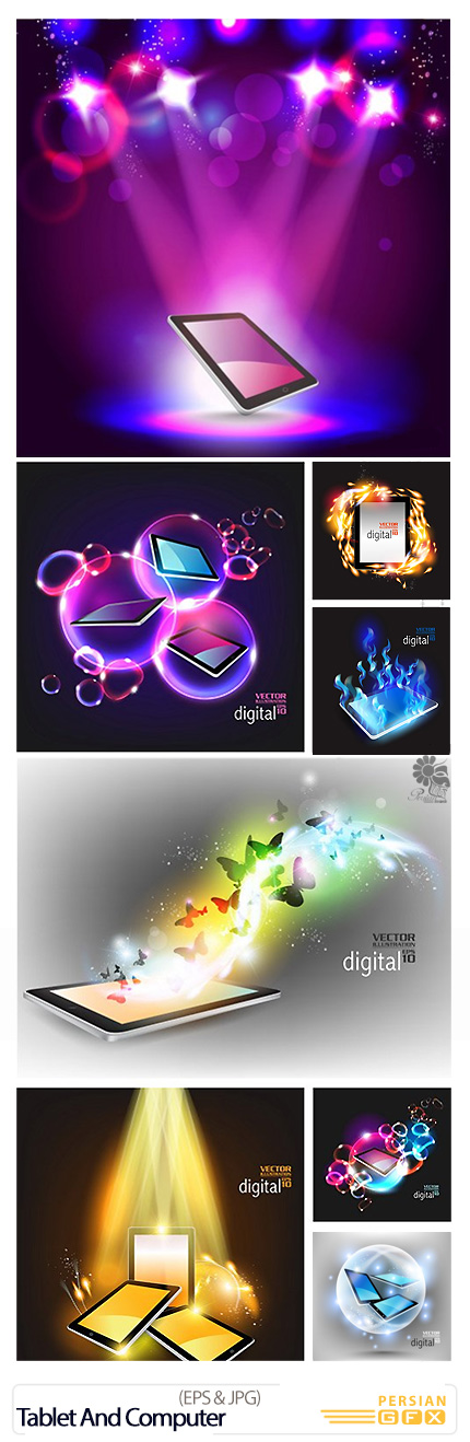 دانلود تصاویر وکتور فانتزی تبلت و کامپیوتر - Tablet And Computer