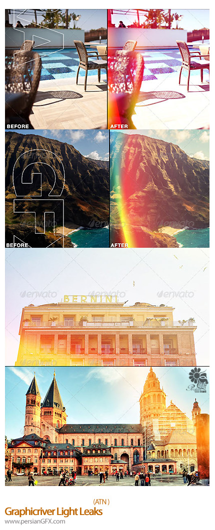 دانلود اکشن ایجاد افکت نورانی بر روی تصاویر از گرافیک ریور - Graphicriver Light Leaks