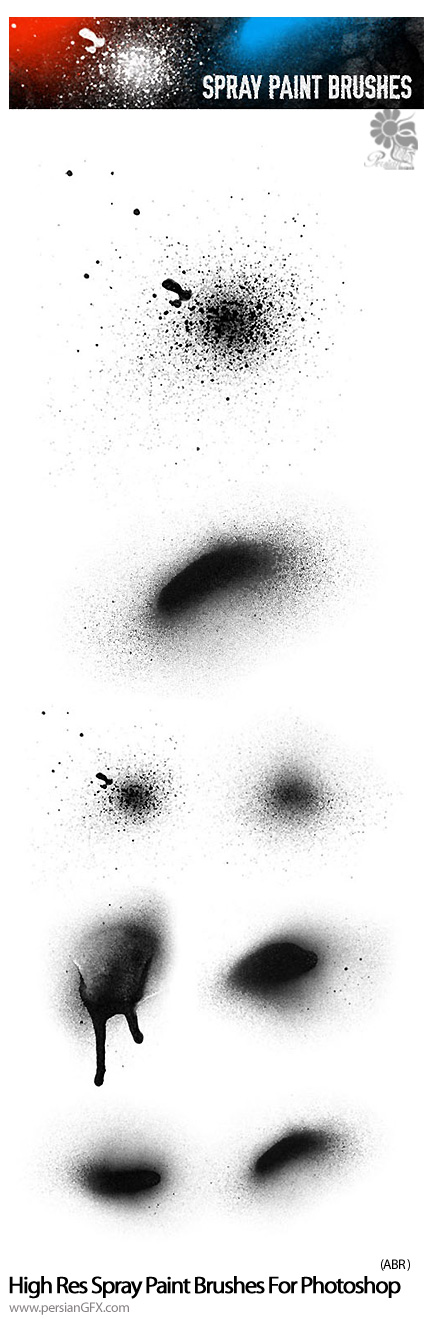 دانلود براش لکه های اسپری رنگ - 6 High Res Spray Paint Brushes For Photoshop