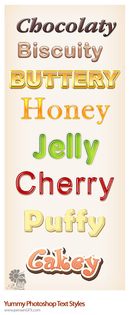دانلود استایل افکت های متنوع جالب - Yummy Photoshop Text Styles