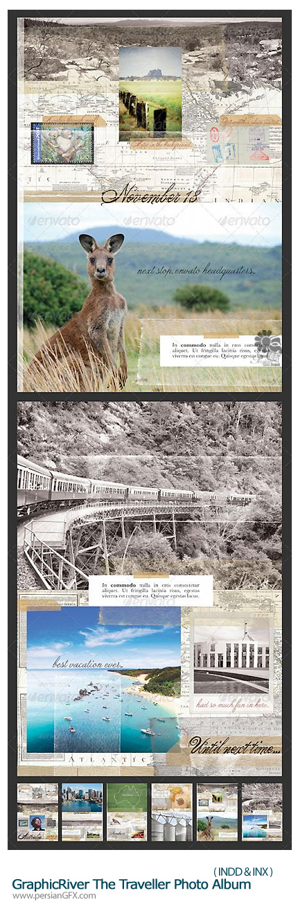 دانلود قالب آماده ایندیزاین آلبوم سفر از گرافیک ریور - GraphicRiver The Traveller Photo Album