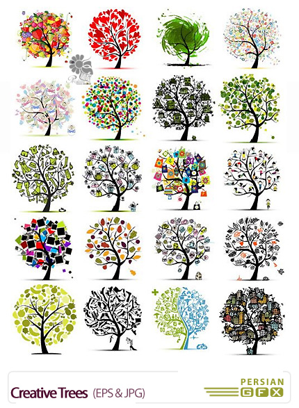 دانلود تصاویر وکتور درخت های فانتزی خلاقانه - Creative Trees