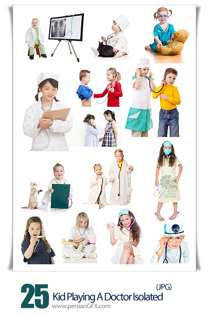 دانلود تصاویر با کیفیت دکتر بازی کودکان در بک گراند سفید - Kid Playing A Doctor Isolated On White Background