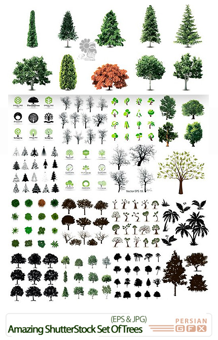 دانلود تصاویر وکتور مجموعه درخت های متنوع از شاتر استوک - Amazing ShutterStock Set Of Trees