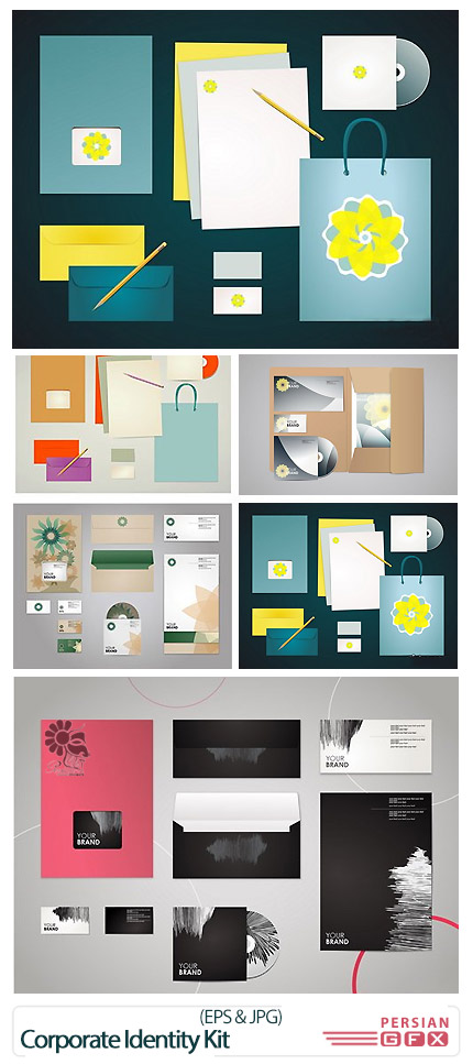 دانلود تصاویر وکتور ست اداری، سربرگ، کارت ویزیت، پاکت - Corporate Identity Kit