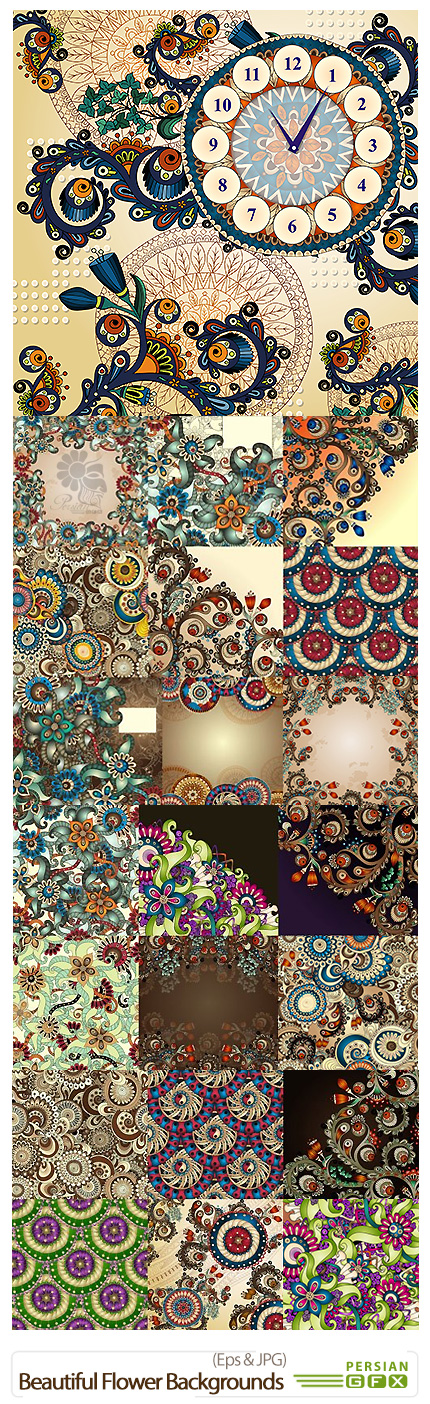 دانلود تصاویر وکتور پس زمینه های گلدار زیبا - Beautiful Flower Backgrounds