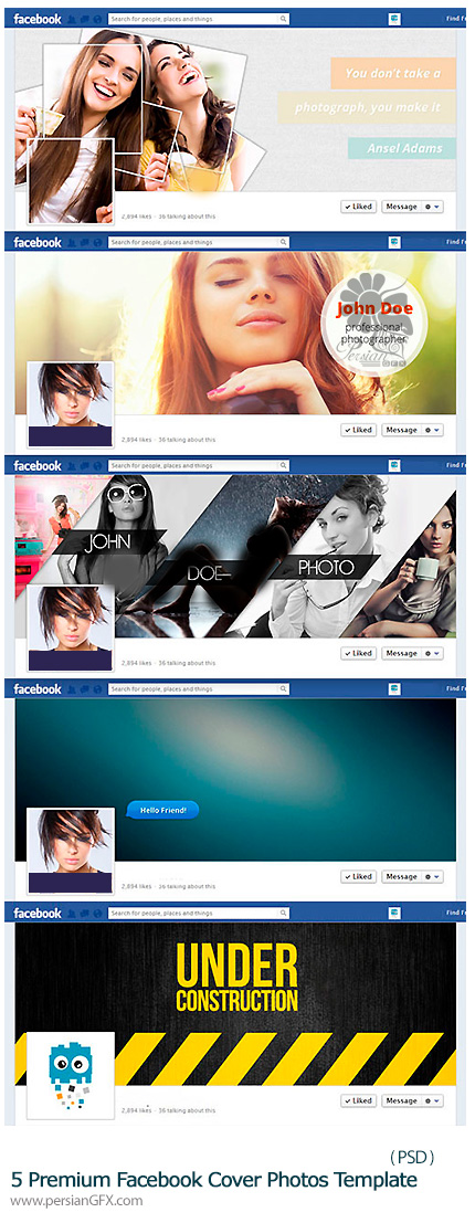 دانلود تصاویر لایه باز قالب آماده تصاویر کاور فیسبوک - 5 Premium Facebook Cover Photos PSD Template