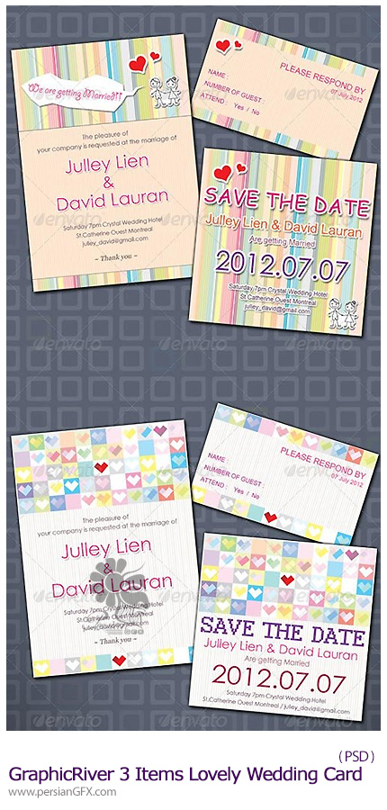 دانلود تصاویر لایه باز کارت دعوت فانتزی از گرافیک ریور - GraphicRiver 3 Items Lovely Wedding Card
