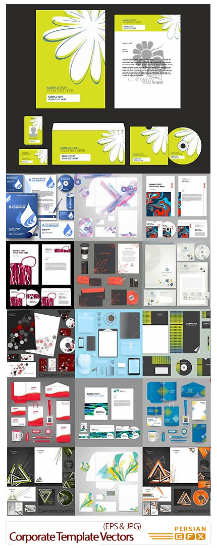 دانلود تصاویر وکتور ست اداری، سربرگ، کارت ویزیت، پاکت - Corporate Template Vectors