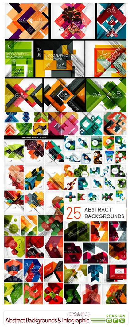 دانلود مجموعه تصاویر وکتور پس زمینه انتزاعی و نمودار های اینفوگرافیکی - Abstract Backgrounds & Infographics Mega Collection