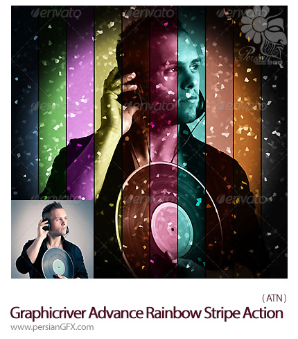 دانلود اکشن ایجاد خطوط رنگین کمان بر روی تصاویر از گرافیک ریور - Graphicriver Advance Rainbow Stripe Action