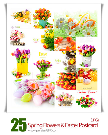 دانلود مجموعه تصاویر با کیفیت گل های لاله و کارت پستال عیدانه - Spring Flowers And Easter Postcard