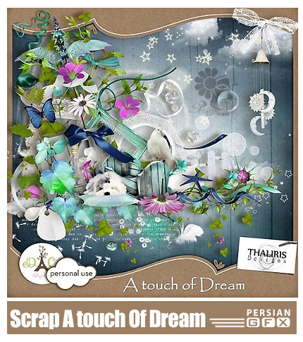 دانلود کلیپ آرت رویایی، گل، عناصر طراحی، روبان، پروانه - Scrap A Touch Of Dream