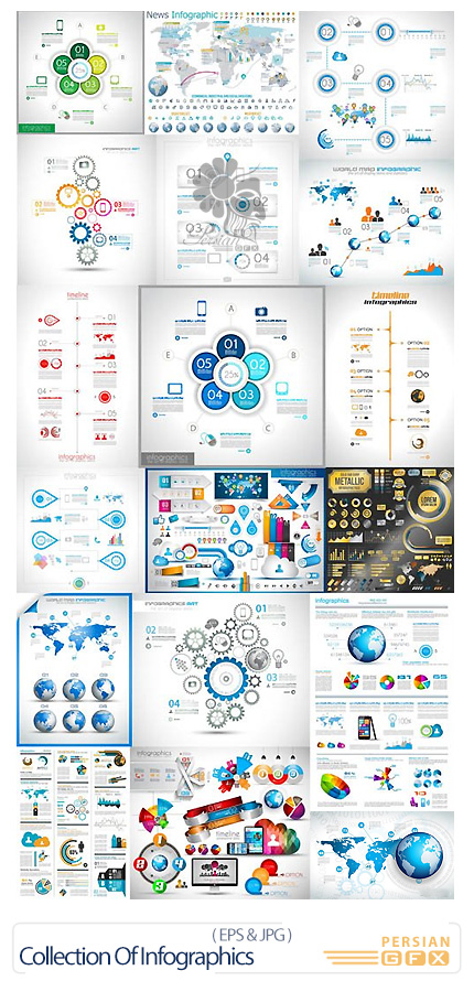 دانلود تصاویر وکتور نمودارهای اینفوگرافیکی متنوع - Collection Of Infographics