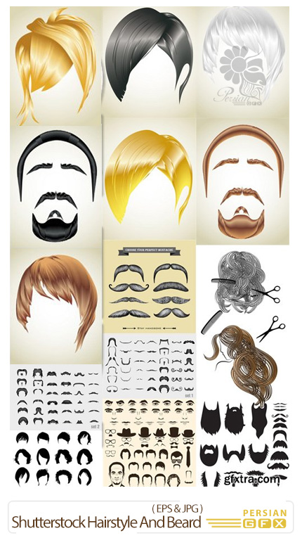 دانلود تصاویر وکتور مدل های آماده مو و ریش از شاتر استوک - Shutterstock Hairstyle And Beard