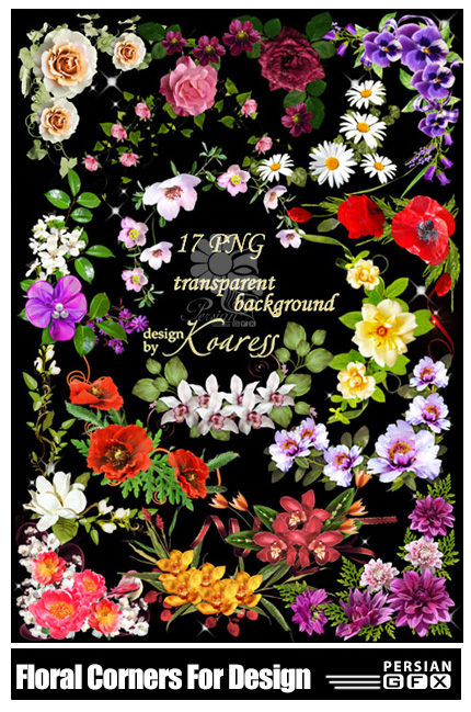 دانلود کلیپ آرت گل های بهاری متنوع تزئینی - Floral Corners For Design In Photoshop