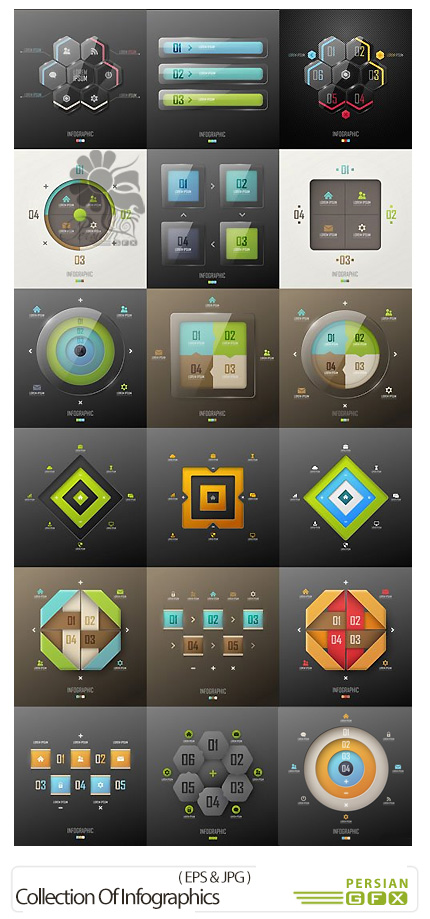 دانلود تصاویر وکتور نمودارهای اینفوگرافیکی متنوع - Collection Of Infographics