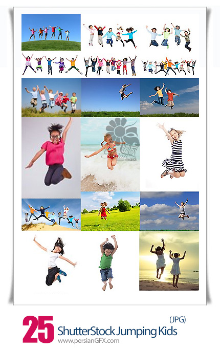 دانلود تصاویر با کیفیت پریدن بچه ها در هوا از شاتر استوک - ShutterStock Jumping Kids