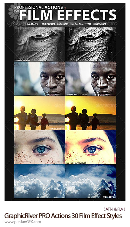 دانلود اکشن ایجاد افکت سینمایی بر روی تصاویر از گرافیک ریور - GraphicRiver PRO Actions 30 Film Effect Styles