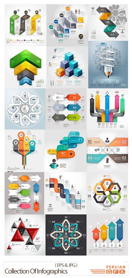 دانلود تصاویر وکتور نمودارهای اینفوگرافیکی متنوع - Collection Of Infographics
