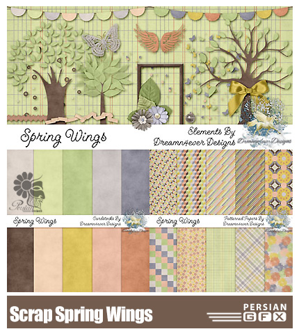 دانلود کلیپ آرت عناصر تزئینی، اشکال کاغذی، تکسچر - Scrap Spring Wings