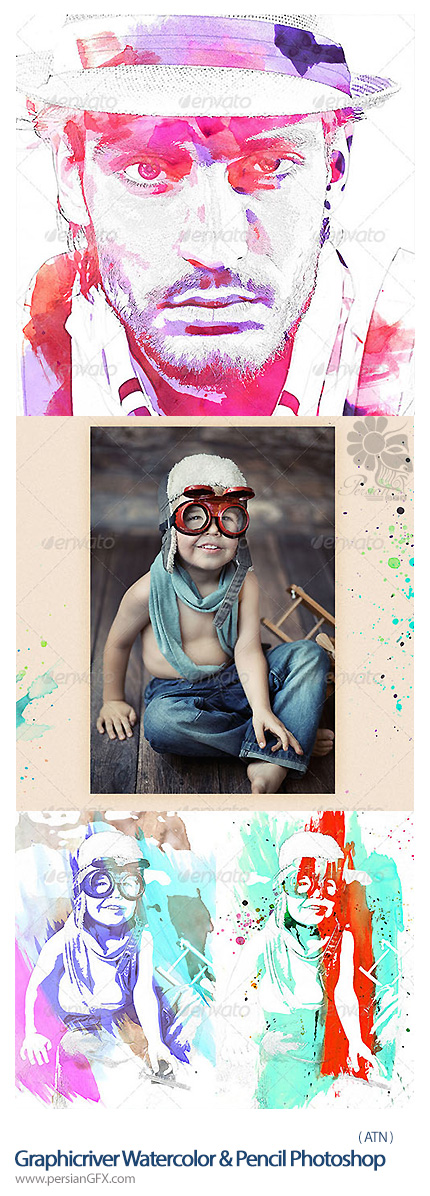 دانلود اکشن ایجاد افکت آبرنگ و مداد بر روی تصاویر از گرافیک ریور - Graphicriver Watercolor & Pencil Photoshop Action