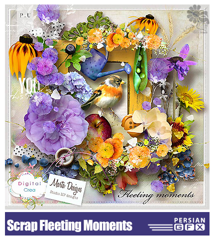 دانلود کلیپ آرت عناصر تزئینی، گل و گیاه، گنجشک، تکسچر - Scrap Fleeting Moments