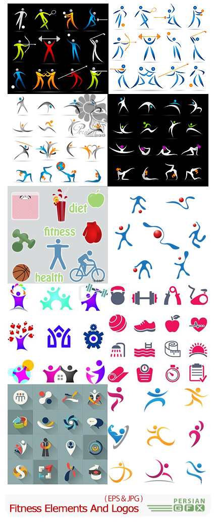 دانلود تصاویر وکتور آرم و لوگوهای بدنسازی از شاتر استوک - Amazing ShutterStock Fitness Elements And Logos