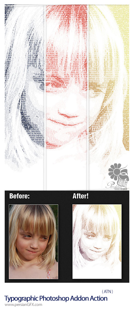 دانلود اکشن ایجاد افکت تایپوگرافی بر روی تصاویر - Typographic Photoshop Addon Action