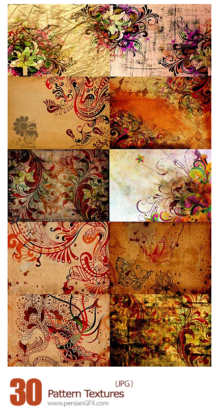دانلود تصاویر تکسچر بافت تزئینی گلدار - 30 Pattern Textures