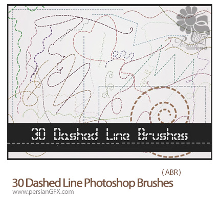 دانلود براش خطوط نقطه چین و خطهای فاصله دار - 30 Dashed Line Photoshop Brushes