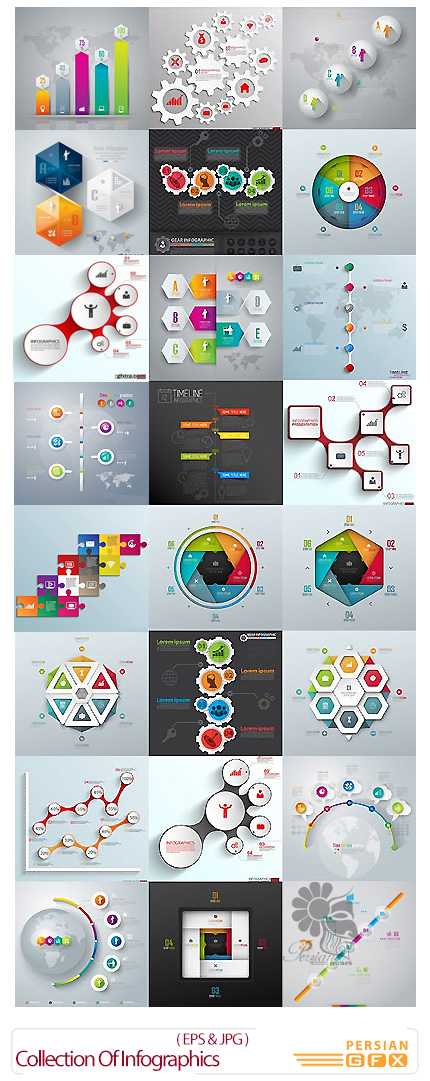 دانلود تصاویر وکتور نمودارهای اینفوگرافیکی متنوع - Collection Of Infographics