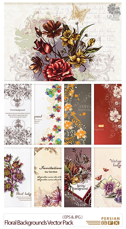 دانلود تصاویر وکتور پس زمینه های تزئینی گلدار - 100 Floral Backgrounds Vector Pack