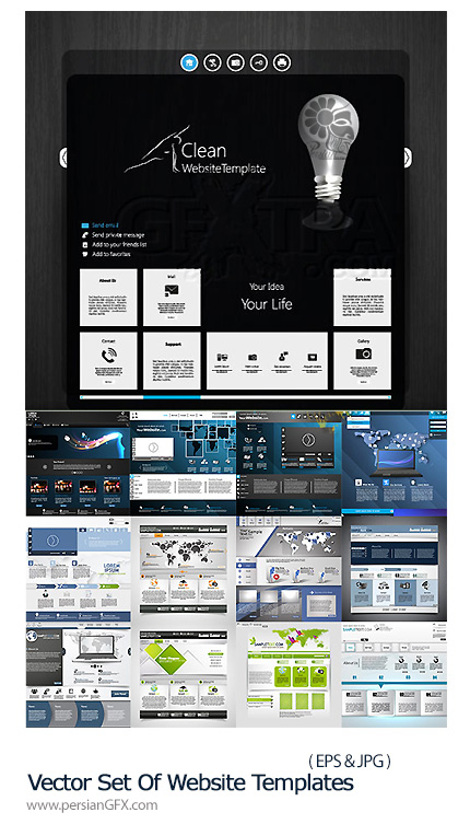 دانلود تصاویر وکتور قالب های آماده وب - Vector Set Of Website Templates