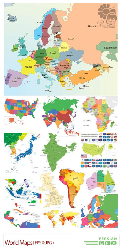 دانلود تصاویر وکتور نقشه های متنوع جهان - World Maps