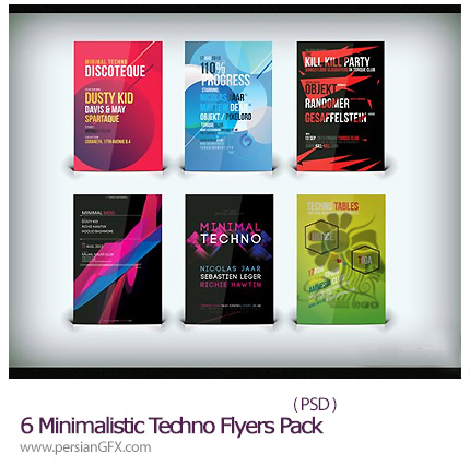 دانلود تصاویر لایه باز بروشورهای مینیمالیستی - 6 Minimalistic Techno Flyers Pack