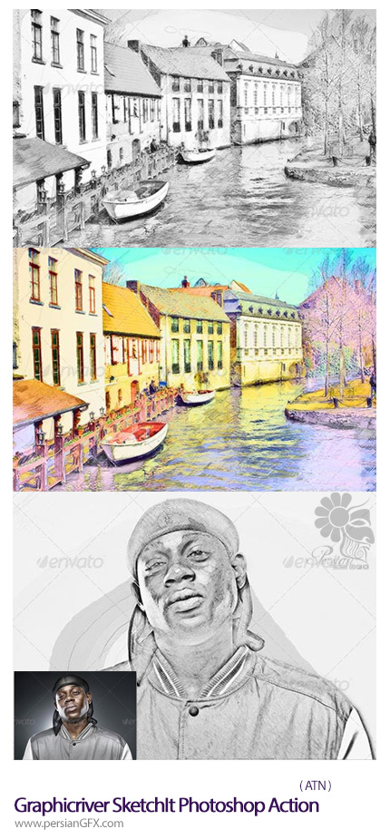 دانلود اکشن تبدیل تصاویر رنگی به تصاویر بی رنگ یا نقوش اولیه تصاویر از گرافیک ریور - Graphicriver SketchIt Photoshop Action