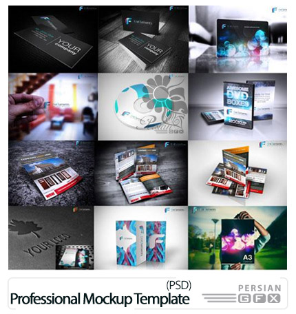 دانلود تصاویر لایه باز قالب پیش نمایش پوستر، کارت ویزیت، دی وی دی و بروشور - 13 Professional Mockup PSD Template